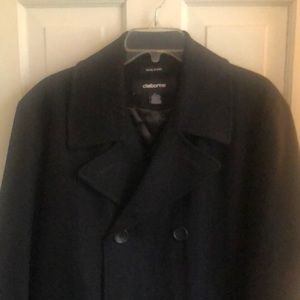 Men’s Black Clairborne Double -Breasted Wood Blend Pea Coat size Large